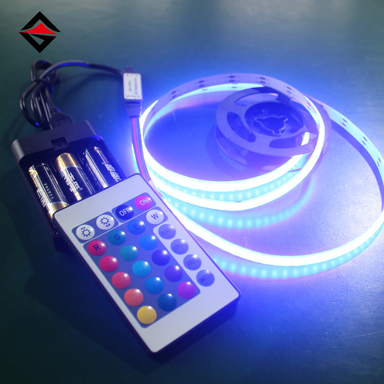 5V RGB COB LED-strip met USB 24-Key afstandsbediening en batterijbox